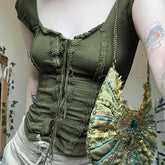 Crop Top mit Spitzen-Patchwork und Fee-Grunge-Muster